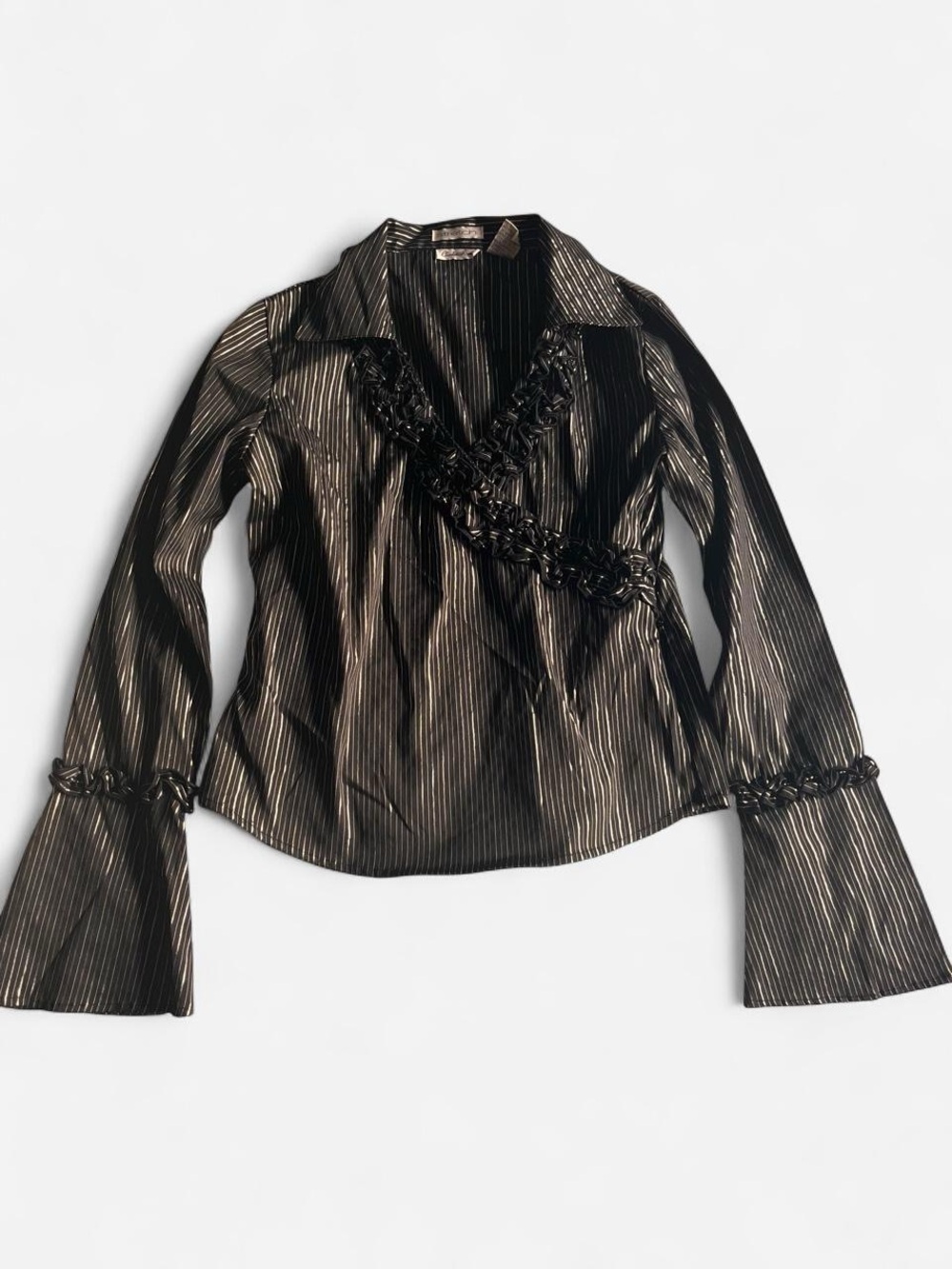 Charlotte Russe Black Metallic Striped Wrap Blouse